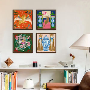 Retro American Classical Decorative Painting Animal Pattern Oil Canvas Living Room Dining Room Bedroom Hanging Artwork