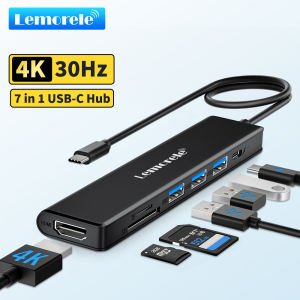 Lemorele | Lemorele 7 In1 USB-C HUB Type-C 3.0 Docking Station HDMI 4K 30Hz 100W PD SD/TF Slot Fast Transfer for MacBook Windows PC Monito