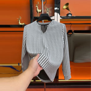 Áo Thun Nam Tay Dài Cổ Chữ V Kẻ Sọc Rộng Rãi Thường Ngày Mùa Thu Phong Cách Mỹ Cổ Điển Mặc Trong