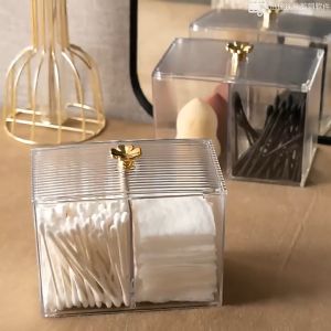 Storage box with cover Transparent cotton swab box makeup remover cotton swab box Cotton tablet box