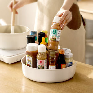 Large-Opening Rotating Kitchen Condiment Storage Tray Countertop Shelf Multi-Functional Seasoning Storage Tray for Cosmetics