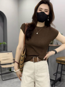 เสื้อถักผู้หญิงทรงเข้ารูป ทรงเข้ารูป แฟชั่น ฤดูร้อน 2025 เสื้อชั้นในแบบอเนกประสงค์ เสื้อตัวบน แขนสั้น เสื้อคลุมเปิดหน้า