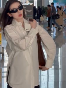 YUFUQING | Loose Womens White Shirt Spring 2025 Casual Fashion Versatile Top Thin Korean Style Long Sleeve Polyester Fiber Open Cardigan