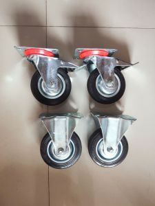 Paker roda karet hitam 4" 2pcs Rem 2pcs Mati Roda troli 4in set 4pcs