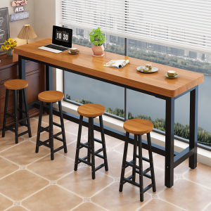 Solid Wood High Table against Wall Long Bar Table for Home Balcony Or Commercial Use in Tea Shop Or Bar Entertainment Furniture
