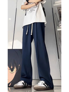 Quick Dry Ice Silk Straight Leg Pants Mens Summer Thin Cool Loose Wide Leg Pants Drapey High Rise Floor Length Casual Trousers