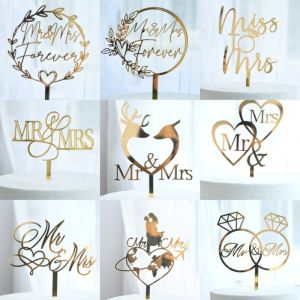 Mr & Mrs Acrylic Cake Topper Bride and Groom Sign Wedding Engagement Anniversary Dessert Cake Picks Decorations