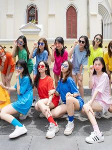 Summer Loose Cotton Short Sleeve Womens T-shirt Colorful Sister Matching Outfit Sweet Lolita Style Creative Pattern round Neck