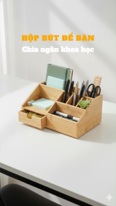 Hộp đựng bút để bàn nhiều ngăn tre gỗ hộp cắm bút gỗ tre có ngăn kéo - Flydecor