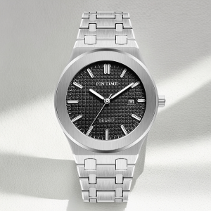 PINTIME Classic Mens Quartz Watch Elegant Simple Design Waterproof Stainless Steel Strap Couple Leisure Business Wristwatch
