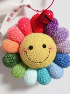 Handcrafted Rainbow Sunflower Keychain Cute Smiling Face Pendant Doll Creative Gift for Women Mass Appeal Handwoven Finished Product