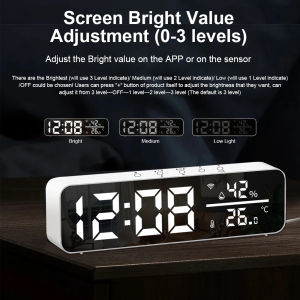 Tuya WiFi Smart Electronic Alarm Clock Temperature Humidity Sensor LED Screen Smartlife APP Control Support Alexa Google Home