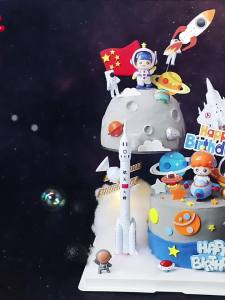Astronaut Theme Cupcake Toppers Spaceship Rocket Space for Kids Happy 1st Birthday Party Cake Topper Baby Shower Dessert Decor