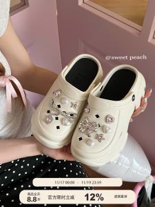 Sweet Peach Planet Ballet Style Bows Platform Coros Shoes Womens Summer Outwear White Non Slip Slippers Height Increasing Sandals