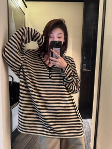 Loose Fit Long Sleeve Knitted Top Womens Early Autumn Casual Striped Cover up Slimming Top High Waist Standard Sleeve Length