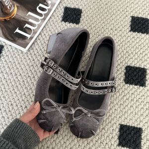 Leather Version Butterfly Knot Mary Jane Shoes Womens Spring Summer New Casual High 7cm Thick Heel Small Leather Shoes