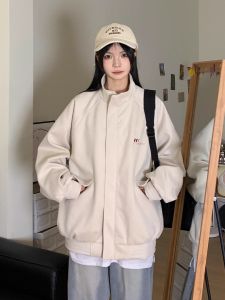 Double-Sided Wear Baseball Jacket Womens Loose Fit Spring Autumn College Style Student Versatile Couples Outerwear Coat