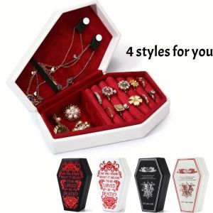 Gothic Jewelry Box PU Coffin Multi-Compartment Organizer Case for Earring Necklace Ring Storage Halloween Gifts for Women