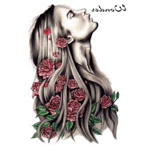 LC 521Tattoo Tato Temporer Tattoo Temporary Motif Wanita Rambut Bunga Merah Panjang Tahan Air