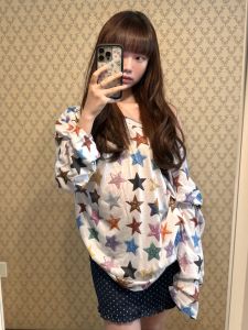 Áo Thun Nữ Tay Dài in Hình Ngôi Sao Rộng Rãi Thường Ngày Mùa Xuân Hè Chống Nắng Cổ Tròn in Họa Tiết Hình Học