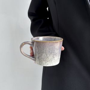 Retro Vintage Brown Glaze Ceramic Mug Coffee Cup Mid-Century Style Half Orange European Flavor 350ml