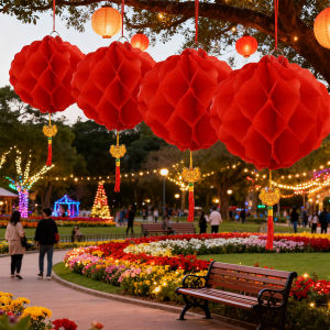 เปิดตัวครั้งใหญ่ตกแต่งงานแต่งงานโคมไฟกระดาษรังผึ้งสีแดง6-18นิ้วโคมไฟแบบแขวนทนฝนและแดดสำหรับงานเทศกาลห้างสรรพสินค้าตรุษจีน