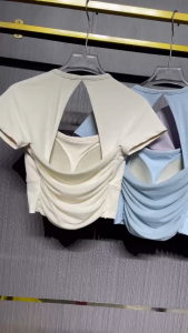 Áo croptop ngắn tay nữ tập gym yoga pickleball mút may liền thun lạnh quảng châu cao cấp co giãn 4 chiều BINSPORTS A342