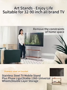 SAINTVILLA TV Floor Stand for 32-90 Inch Screens Mobile Living Room Storage Rack with Stainless Steel Base Adjustable Home Entertainment TV Holder