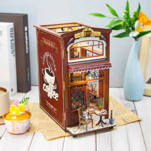 3D Puzzle Cat Cafe Bookends Building Model Stress Relief Adult Toy Gift DIY Small House Assembly Model Static Model Architecture