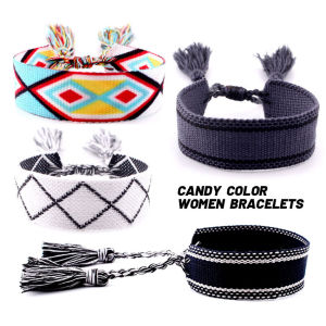 Gelang Kain Rajut Wanita Pria Aesthetic Dengan Tassel Woven Bracelet Adjustable