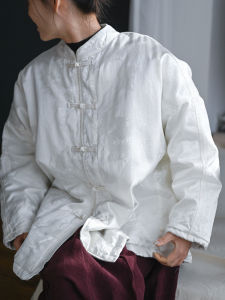 Original Design Loose Fit Silk Cotton Embroidered Chinese Ethnic Style down Jacket Womens Fashion Commute Straight Cut Coat