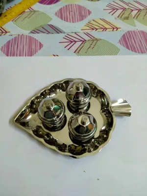 leaf kumkum chimil set 3in1 plate stainless steel big/small