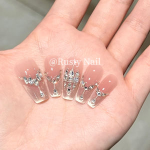 Nhựa Giả Móng Tay Vàng Lấp Lánh Thủ Công Sang Trọng Có Đá Quý Hoàn Thiện Dán Móng Tay Thời Trang Màu Vàng Nhẹ