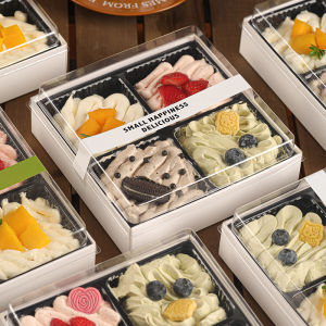 Trendy Four Happiness Cake Box Joyful Four Combinations Palace Grid Fruit Cream Baking Dessert Packaging Paper Box