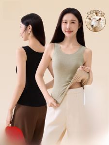 MiiOW | เสื้อกั๊กผ้าขนสัตว์หนาสำหรับผู้หญิง MiiOW ฤดูใบไม้ร่วง 2025 ทรงเข้ารูป ปกติ สีพื้น เสื้อชั้นในแบบสวมสบาย