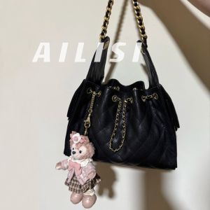 JennieHobo Brown Suede Large Capacity Bucket Bag Single Shoulder Chain Mini Womens Bag Casual Simple Style Canvas Lining