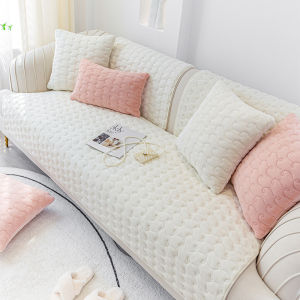 Anti-Slip Sofa Cover Cushion Autumn Winter Cream Color Milk Velvet Soft Plush Sofa Mat Warmth Storage Combination Sofa