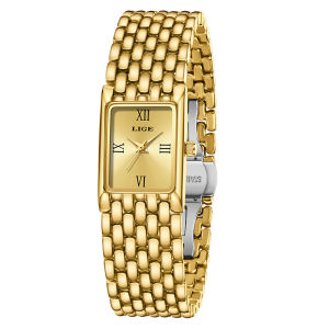 LIGE | LIGE Luxury Square Ladies Watches Waterpoof Stainless Steel Quartz Wristwatches Fashion Classic Business Gift Watches For Woman