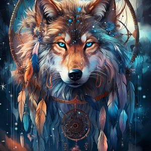 Huacan Full Square Round Diamond Painting Wolf Dream Catcher Diamond Mosaic Animal Art Wall Decor