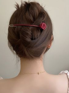 Elegant Acetate Rose Flower Hair Clip Frog Buckle Bun Headband Original Design Fashionable Hair Accessories for Women
