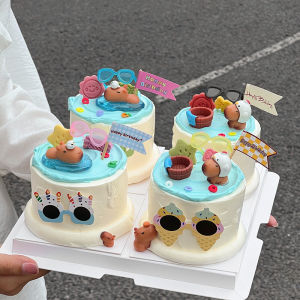 Trendy Cute Capybara Birthday Cake Decoration Pool Floats Sunglasses Plugin Kids Decorative Accessories Festive Supplies
