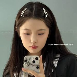 Floral Hair Clip Womens Side Duckbill Hair Clamp Small Design Sweet Cool Girl Bangs Hair Card Headwear Korean Style Fresh out