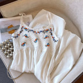 White Strapless Dress Womens Summer 2025 New Korean Style Sweet Gentle Unique Long Dress Bohemian Embroidery Hollow out Splice