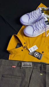 Kemeja Polos Pria Lengan Panjang Warna Mustard Slimfit Formal Katun