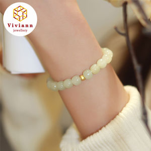 Viviann Original high-quality pure silver Design HeTian Jade Beads Handstring Womens Vintage Bracelets For Women Hetian Jade Jasper Elastic Bracelet Charms Luxury Fine Jewelry Beaded Bangle Women Holiday Gifts