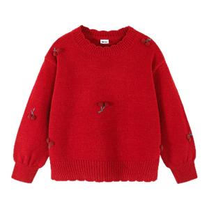 MINI BALA | Soft Comfortable Sweet New Year Red Cherry Girls Sweater