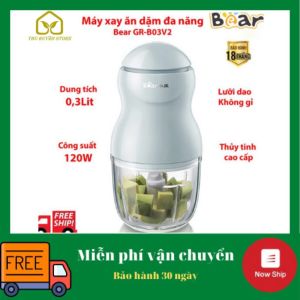 🎖️BẢN QUỐC TẾ🎖️ Máy Xay Đồ Ăn Dăm Đa Năng Bear Cầm Tay Tiện Lợi Thiết Kế 3 Lưỡi Dao Sắc Bén 0.3L - B03V2