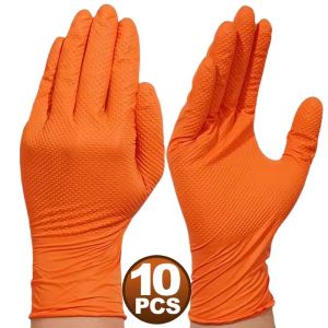 Heavy Duty Orange Nitrile Gloves Disposable 8Mil Safety & Work Gloves with Diamond Textured Grip for Men Gardening Yard Cleaning