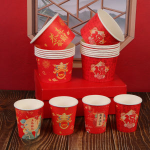 2026 Year of the Horse Thicker Disposable Paper Bowl with Lucky Character for New Year Celebration round Cylinder Cup for Hot Cold Drinks