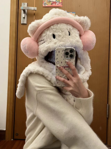 Biuiu หูฟัง หมวกแมว ผ้าพันคอ ชิ้นเดียว หนาขึ้น ผ้าขนแกะ หวาน น่ารัก หมวก 3d ฤดูใบไม้ร่วง ฤดูหนาว ทันสมัย อุ่น ผู้หญิง อุปกรณ์เสริม